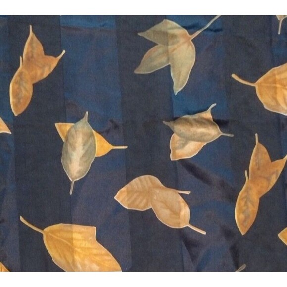 Fall Sheer Scarf Neckerchief Wrap Table Runner Blue Brown Leaves Velvet Edge SEE - Picture 2 of 6